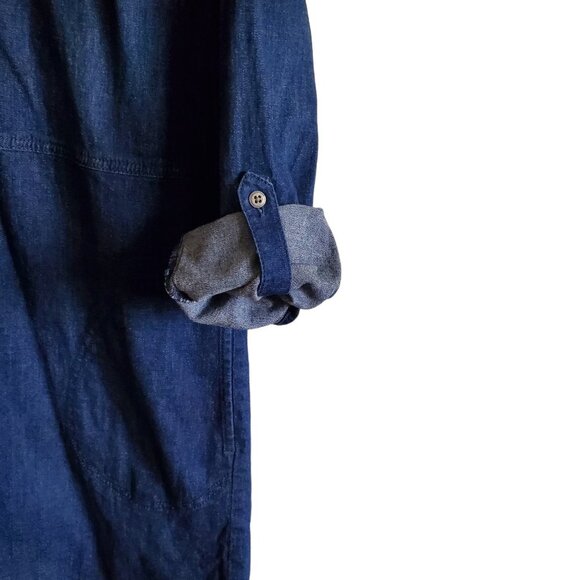 J Jill Denim Jean Dress Western Farmhouse Pockets and Roll Tab Sleeves Medium - Picture 6 of 15